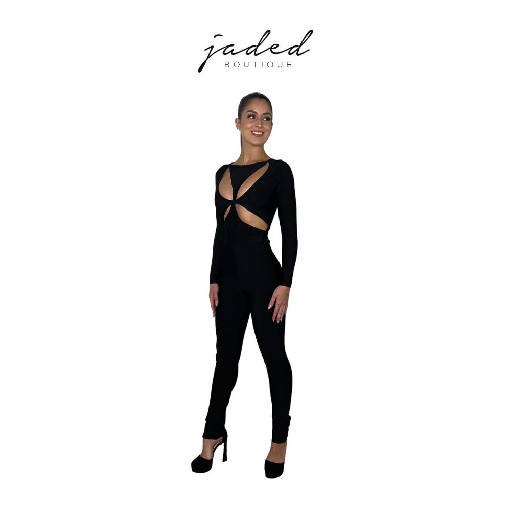 Black Long Sleeve Cut Out Jumpsuit